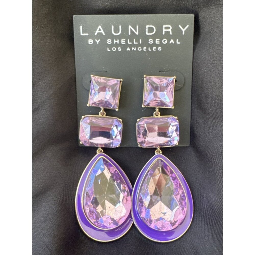 Laundry by Shelli Segal Purple Gem Rhinestone Teardop Dangle Statement  NWT